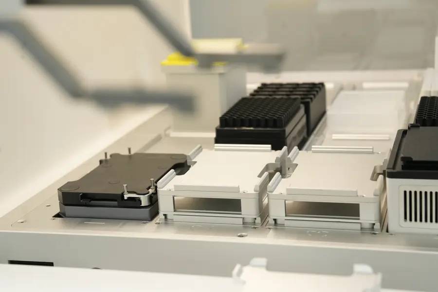 The deck of a liquid-handling robot